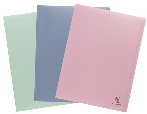 Exacompta - Ref 88539E - Box of 12 Autentik Document Sleeves - 50 Grained Pockets - 100 Sheets - for A4 - Size 24 x 32 cm - Cover Made of Soft Recycled Polypropylene - 3 Assorted Colours