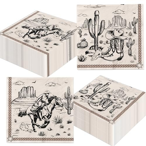 Cowboy-Papierservietten, Western-Party-Dekorationen, Braun, Wilder Westen, Rodeo, Einweg-Servietten für Cowboy, Geburtstag, Babyparty, 50 Stück