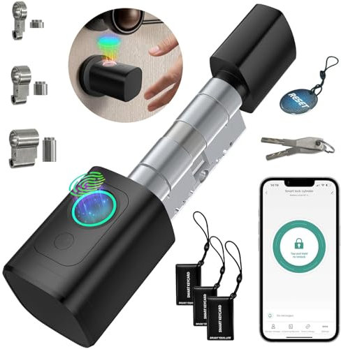 AVATTO Serratura intelligente con impronte digitali e password per porta da 60 – 90 mm, lunghezza cilindro di chiusura regolabile, con chiave, scheda IC, supporto Smart Life App telecomando