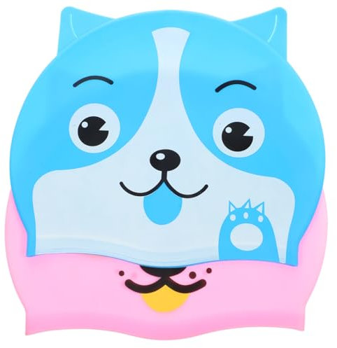 ADOCARN Badekappe Für Kinder in Form Eines Cartoon-welpen – 2er-Pack – Weiches Silikon – Widerstandsfähig – Zum Und Schwimmen
