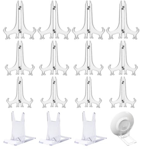 DtgEcd 15Pcs Plate Stand, Plate Display Stands, Plastic Easels Plate 3'', 5''and 7'' Display Stands & Folding Plate Holder Suitable For Display Plates, Mobile Phones, Books, Photos