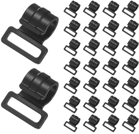 TIXIPEM 0.4IN Tent Pole Clips [30PCS] - C-Shaped Clamp for Camping & Awning & Canopies - POM Plastic Attachment With Webbing Strap