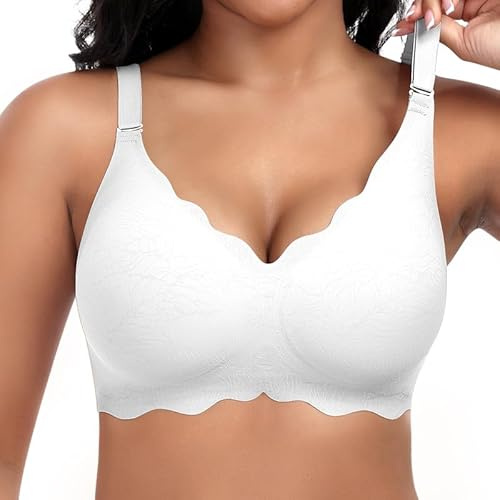 Jiuday Damen BH ohne Bügel Spitzen Soft BH Große Brüste Starker Halt Push Up Bügelloser BHS Gepolstert Seamless Bequemer Nahtloser Bra V-Ausschnitt Bralette