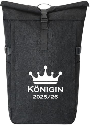 Huuraa Kurierrucksack Königin 2025/26 Schützenkönigin 30-44 Liter Black Melange Fairtrade Rolltop Rucksack Geschenkidee