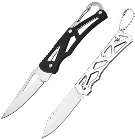 NHPY 2 Pièces Couteau De Poche, Mini Couteau De Poch En Acier Inoxydable, Outil Edc Pratique Avec Ouvre-Bouteille, Couteau Porte Clé Pour Camping, Randonnée, Alpinisme, Voyage
