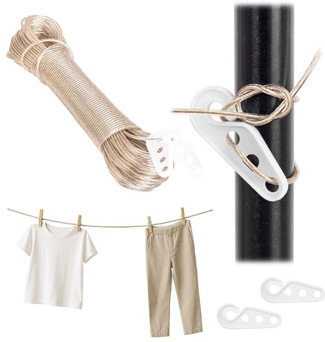 KADAX Corde à linge 30 m, 2 mm avec noyau en acier et revêtement en plastique, résistante aux intempéries, pour balcon, jardin et camping, extra solide, dorée