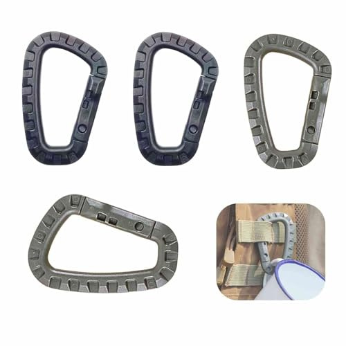 Lot de 4 mousquetons en plastique en forme de D (2 noirs, 2 vert olive), pratiques et robustes pour les activités de plein air, légers et fiables, parfaits pour le camping, la randonnée et plus encore