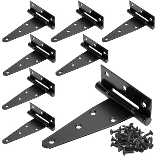 Wopanxye 6er-Pack 6 Zoll (150 mm) schwere T-Bänder, schwarze 7-Loch-Holztür-Bänder mit Schrauben, 270° Öffnungswinkel, rostgeschützt beschichtet, für Gartentor, Zaun, Fensterläden, Tierunterkünfte