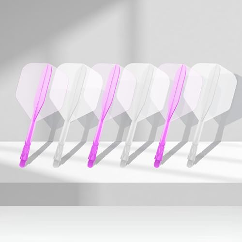 Professionelles Dartpfeil-Set mit integrierten Dart-Flights und Schäften, All-in-One-Dart-Flight und Schaft, 6 Stück, rosa und weiß, durchscheinend