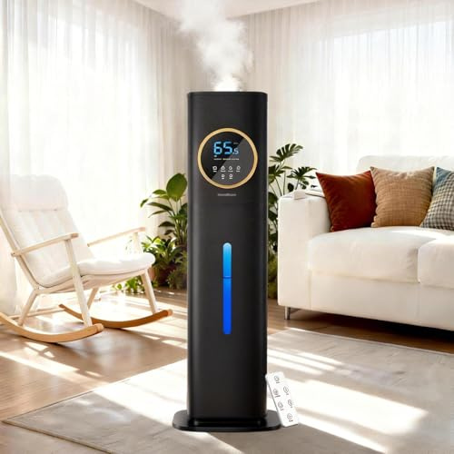 HomeBloom 8L Humidifier - 40H Runtime for Large Room, Top Fill Cool Mist with Remote Control & LED Display Auto Shut-Off, Essential Oil & UV Sterilization, 360° Nozzle, Quiet for Bedroom (Black)