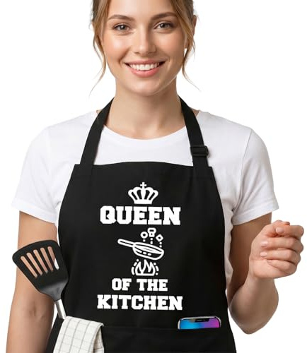 JYSNOW Delantales de Cocina, Delantales de Barbacoa para Hombre, Avental Mujer de Cocina con Correa para el Cuello Ajustable, para Barbacoa, Café, Camping, Jardinería