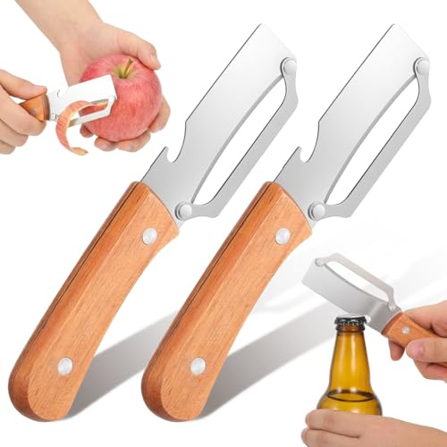 LIGIGWASH Obstschäler Und Flaschenöffner 2 Stück Gemüseschäler Mit Holzgriff Aus Edelstahl Küchenhelfer Zum Schälen Von Obst Und Gemüse Für Den Täglichen Gebrauch
