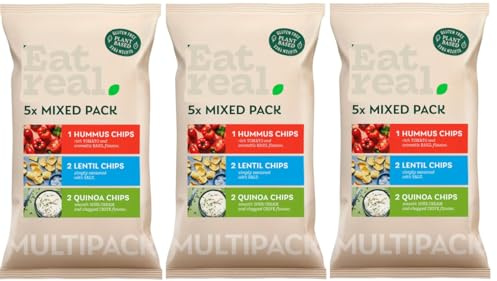 Hummus Chips Tomato & Basil, Salt, Sour Cream & Chive 3 x 98g,Mixed Pack Chips offer a delicious variety of plant-based snacks that cater to health-conscious