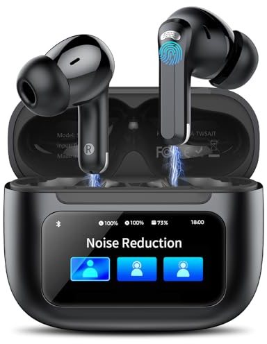 Antirumore Cuffie Bluetooth, Bluetooth 5.4 Con Touch Screen Multifunzione, 50 Ore Stereo HiFi Cuffie, 5 modalità EQ con ANC/ENC e cancellazione del rumore Cuffie, IP7 Impermeabile Auricolari Wireless