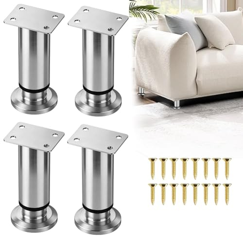 EUBSWA Möbelfüße Verstellbar 8-12 cm, 4 Stück Edelstahl Tischbeine Höhenverstellbar,Metall Höhenverstellbare Füße für Möbelfüße,Schrank Füße,Tischbeine,Kommoden Füsse,Bettfüße