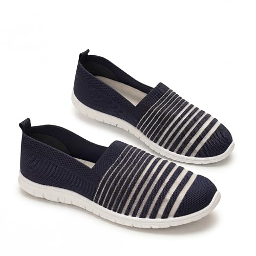 GLAMORA Zapatillas Slip On Transpirables para Mujer, Calzado Deportivo Ligero sin Cordones de Punto Flexible, Zapato Casual Moda Verano Antideslizante, Sneakers Cómodas Ultraligeras