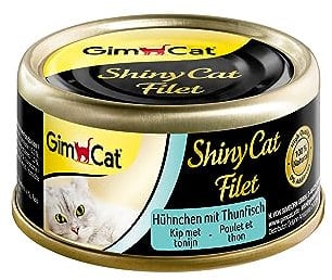 GimCat ShinyCat Filet Hühnchen mit Thunfisch - Katzenfutter mit saftigem Filet ohne Zuckerzusatz für ausgewachsene Katzen - 24 Dosen (24 x 70 g)
