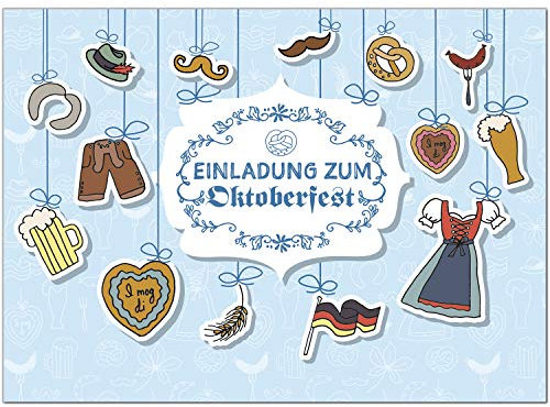 10 Einladungen zum Oktoberfest 2024 / Format DIN A6, 2-seitig/Oktoberfest Grafische Elemente/Einladungs-Karten zum Oktober-Fest mit Umschlägen/Garten Party