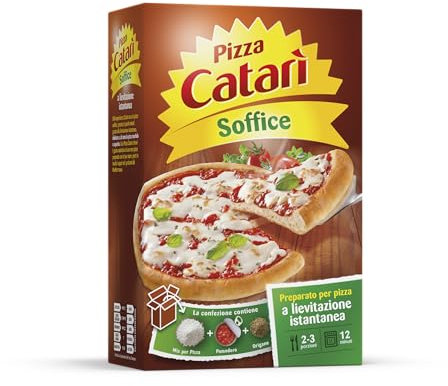 Catarì Pizza Preparato per Pizza Soffice, a Lievitazione Istantanea, con Miscele per la Base, Polpa di Pomodoro e Bustina di Origano