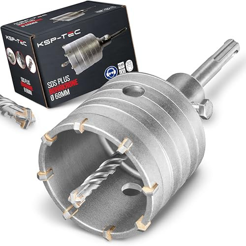 Scie Cloche KSP-Tec ® 68mm – Foret de centrage 4 taillants – Résistant à la percussion – exécution renforcée - Trépan 68mm - Embout Scie Cloche pour Maçonnerie et Béton…