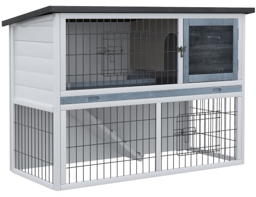PawHut 2-Tier Wooden Rabbit Hutch Openable Roof Grey, 108 x 45 x 78 cm