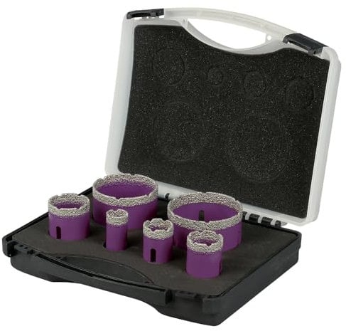 Coffret de 6 trépans diamant à sec pour meuleuse M14 - D. 22-30 - 35-42 - 68-75 mm - Céramique/Grès/Granit