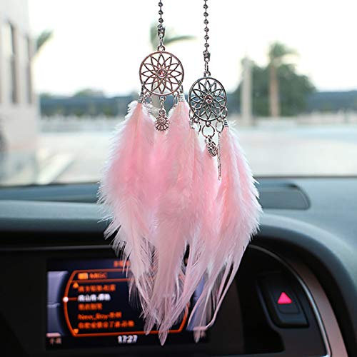 Mini Dream Catcher, kleine handgemachte Dreamcatcher Wandbehang Feder Dekoration Home Decor Auto Charms Zubehör für Geburtstag Festival Craft Geschenk (Rosa)