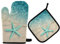 Ocean Beach Seestern Ofenhandschuhe und Topflappen Sets Meer Wasser Welle Hot Pads Hitzebeständige Kochhandschuhe Handhabung Küche Kochgeschirr Backgeschirr BBQ