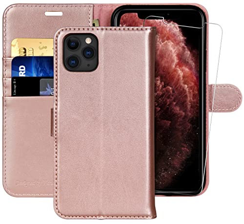 MONASAY iPhone 12 Pro Max Wallet Case,6.7-inch, [Glass Screen Protector Included] [RFID Blocking] Flip Folio Leather Cell Phone Cover with Credit Card Holder for iPhone 12 Pro Max,Rose Gold
