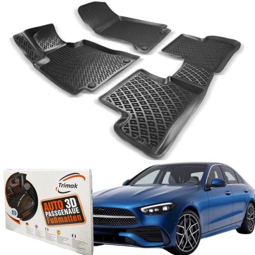 Trimak Passgenau 3D Fussmatten Auto Kompatibel mit Mercedes C Klasse W206 ab 2021 Auto Zubehör 1. Und 2. Reihe Gummimatten Autos TPE Allwetter Geruchlos rutschfest Vorne und Hinten Schwarz