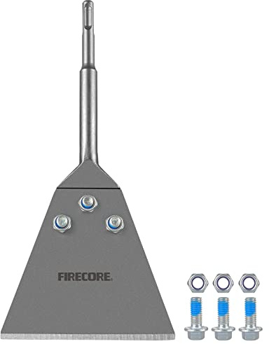 Firecore SDS Plus Floor Scraper with Spare Bolts and Locknuts, 5 Inch x 11 Inch Tile Removal Chisel Tool Long Handle Heavy Duty for Rotary Hammer Drill, Thinset Scraper Adhesives Remover FS22510