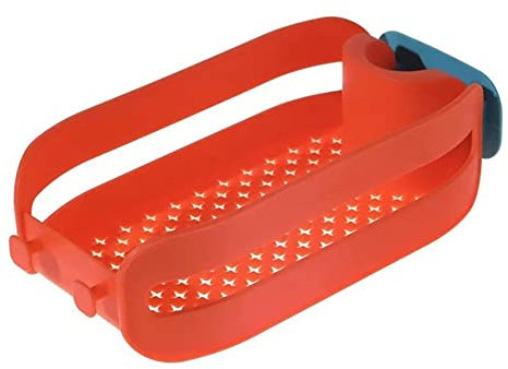 Ailovone 2 in 1 Spülbecken Organizer Spüle Abtropfgestell Küchenarmatur Schwammhalter Abnehmbarer hängender Wasserhahn Abtropfgestell Seifenschale für Zuhause, Küche, Badezimmer (orange)