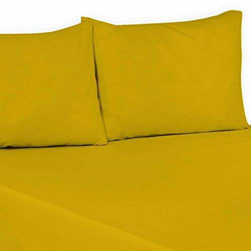 Flat Sheet Plain Dyed Polycotton Bedsheet Super Soft Easy-Care Bedlinen Non-iron Flat Sheets/Top Sheets in Single-Double-King-Super king (Mustard, Double)