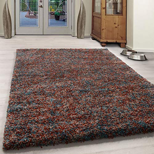 Muratap Shaggy Teppich Wohnzimmer Hochflor Langflor - Rainbow Soft Shaggy - Flauschiger Teppich Schlafzimmer Farbmix - Große: 170x120 cm - Farbe: Terra Orange