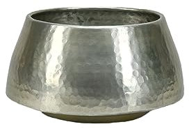 Serene Spaces Living Cache-pot en aluminium martelé argenté, pot de fleurs et plantes en laiton, décoration élégante pour salon, entrée, restaurant, mariage indien et événement, 22,9 cm de diamètre et