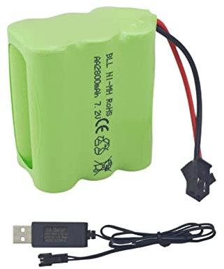 1PCS AA 7.2V 2800mah RC Akku mit SM-2P Stecker NI-MH Batterie mit USB Ladekabel passend für Spielzeugtanks, Flache Platten, Sattelanhänger, LKW, RC Fernbedienung Autos