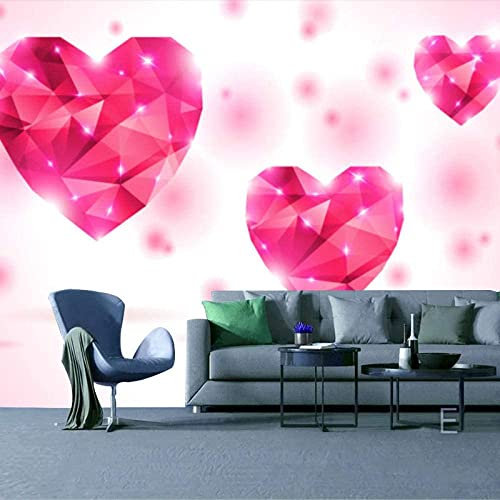 Nordic Tv Background Wall Paper Pink Love Heart Wallpaper Living Room Bedroom 3D Decorative Mural Film Wall Covering 3D Wallpapers Wallpaper Paste Living Room Paste The Wall- 350 (W) x 256 (H) cm
