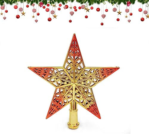 Weihnachtsbaum Stern Spitze 20cm Christbaumspitze Baumspitze Spitze Aufstecker Weihnachtsbaum Stern Gold rot Baumspitze Stern Weihnachtsbaumspitze Stern für Weihnachtsbaumschmuck (Rotgold)