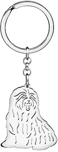 DOWAY Cute Edelstahl Schlüsselanhänger Hund 18K Gold Haustier Zubehör für Damen Mädchen Geschenke Hundeliebhaber Auto Charms (Old English Sheepdog Silber)