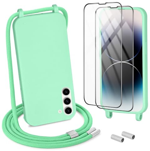DiDaDi Coque pour Samsung Galaxy A54 avec Cordon, Collier Étui Silicone Liquide avec Tour de Cou Lanière en Corde Souple TPU Antichoc Housse - Vert Clair