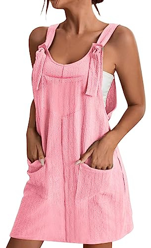 Cocila Abito Estivo Donna Plus Size Grembiule da Donna Soild Grembiule da Lavoro da Giardino Scamiciato Abito con Bretelle Vestito Aderente Sexy (Hot Pink, XXXL)