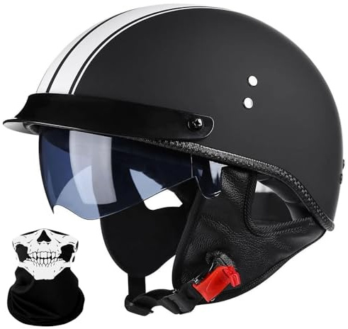 Casque Moto Vintage Casques Jet avec Visière Casques Bols Casque Mobylette avec Lunettes Homologué ECE Rétro Demi Casque Moto Vélo Scooter Chopper pour Adultes Homme et Femme