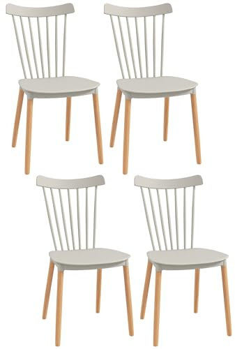 HOMCOM Juego de 4 Sillas de Comedor Estilo Nórdico Sillas de Cocina con Respaldo Alto Asiento de Polipropileno y Patas de Madera de Haya Carga 120 kg 48x52,5x83 cm Gris