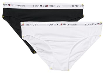 Tommy Hilfiger Mädchen 2er Pack Slips mit Logobund, Weiß (White/Black), 6-7 Jahre