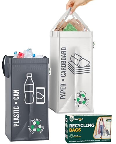 Norggo® Poubelle tri selectif 2 bacs 50L - Sac tri selectif pour le plastique et le papier - Flexible poubelle de tri avec poignée - Bac de tri pour déchets et recyclage