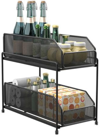 Heikoeco® Schrank Organizer, Gewürzregal, Baskets Organizer, 2-stöckiger Schrank-Organizer, unterteilten herausziehbaren Aufbewahrungsbehältern, Schubladen Organizer Küche (schwarz)