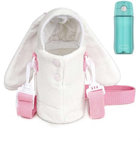 Linkidea Étui pour Bouteille d'eau en Peluche Compatible avec Thermos FUNTAINER 12oz/16oz, FUNTAINER Tritan 16oz, avec Sangle réglable (Lapin)