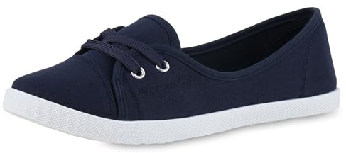 VAN HILL Damen Sportliche Ballerinas Flach Basic Bequem Schuhe 215863 Dunkelblau 40