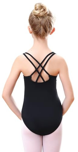 Kefiyis Ballettkleidung Mädchen Ballett Trikot Träger Ballettanzug Kinder Tanzbody Ballett Body Turnanzug for 3-13 Jahre Schwarz 160