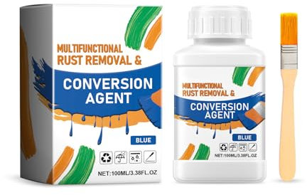 Eliminador de óxido multifuncional y agente de conversión, 100ML Pintura antioxidante para metal con pincel, pintura antioxidante de secado rápido a base de agua para metal (Azul)